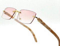 Black Tint Mens Rectangle Luxury Hip Hop Fashion Gold Frame Rimless Sunglasses