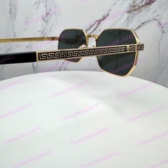 VERSACE Sunglasses Gold 54mm Metal Rectangle Greca Logo Retro Authentic New
