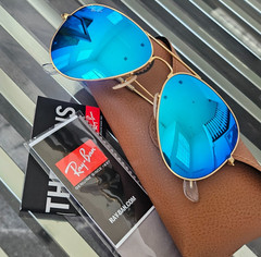 Ray-Ban Aviator RB3025 58MM AQUA Blue CRYSTAL Mirrored sunglasses GOLD FRAME