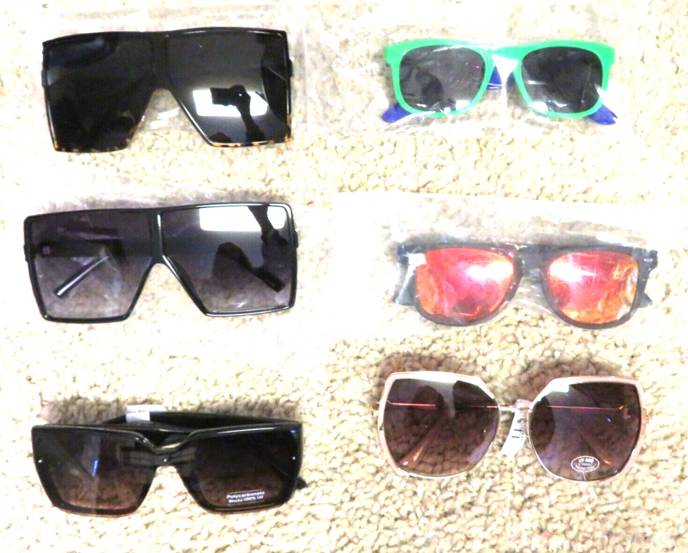 Lot of 6 pairs of Unisex Sunglasses, New in plastic bags or with tags, nice lot