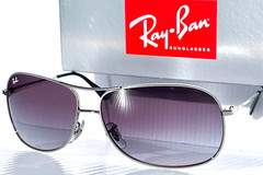 Ray Ban Polished Silver Pilot GRADIENT Grey To Blue Lens Sunglass RB 3267 003/8G
