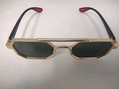 Men’s Geometric Gold Metal Frame Sunglasses w/ Green Tinted Plastic Lenses