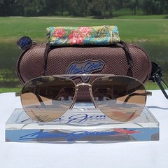 Maui Jim “PILOT” 210-16 RARE Gloss Gold STAINLESS STEEL Wrap Frame/Bronze Lenses