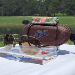 Maui Jim “PILOT” 210-16 RARE Gloss Gold STAINLESS STEEL Wrap Frame/Bronze Lenses