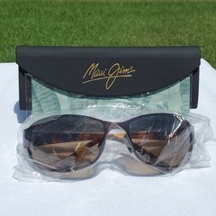 **NEW + RARE** Maui Jim “MAKENA” 244-20 Gloss Dark Brown {STAINLESS STEEL WRAPS}