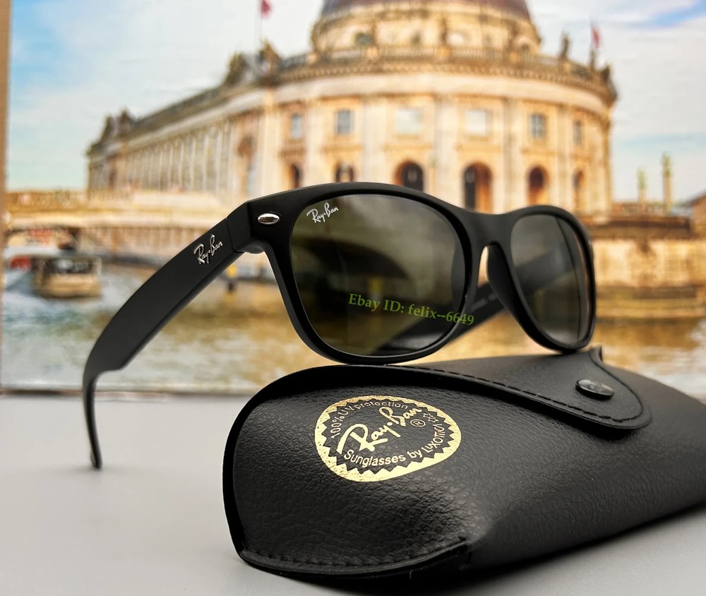 Ray-Ban RB2132 622 Matte Black Wayfarer Sunglasses G-15 Green Lens Unisex 55mm