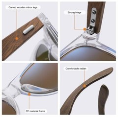 Wood Polarized Square Sunglasses Men Women Wooden Temple Retro Fashion Glasses