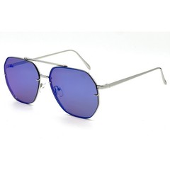 Blue Mirror Flat Lens Sunglasses Gold Frame UV400 Protection Men Women Shades