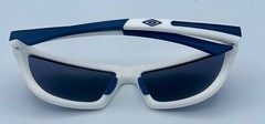 Umbro Mens Sunglass White / Blue, Solid Smoke Lens Plastic Sport Wrap GS02