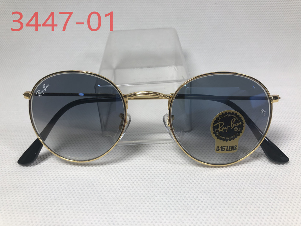 Ray-Ban RB3447 Round Gold Frame Gradient Blue Lens Sunglasses