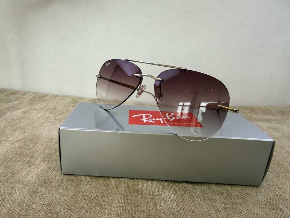 Ray-Ban RB3791 Rimless Aviator Sunglasses, Silver Frame, Purple Gradient Lens