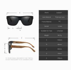 DUBERY Square Wood Polarized Sunglasses Men Women Wooden Temple Sport Glasses