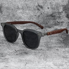 Retro Wood Grain Sunglasses UV Protection Square Frame Unisex Outdoor Eyewear