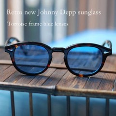 Retro Photochromic Blue Sunglasses hipster tortoise Glsses Johnny Depp Glasses