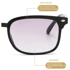 Unisex TR90 Square Tinted Bifocal Reading Glasses Lightweight Outdoor Sunglasses