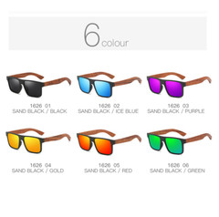 Square Polarized Wood Sunglasses Men Women Wooden Temple Outdoor Shade Glasses