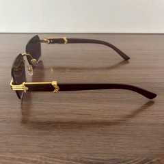 《 left》 Rimless Sunglasses, Square Type, Edges None, Gray Lens, Wood-like