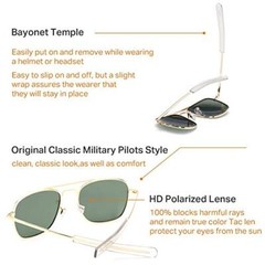 Mens Aviator Sunglasses Polarized 55mm Military Square Shades,Bayonet Temples