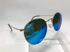 Ray-Ban RB3447 Round Metal Glod Frame Mirror Ice Blue Lenses Sunglasses