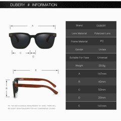 DUBERY Men Women Wood Polarized Square Sunglasses Wooden Temple Classic Glasses