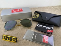 Ray-Ban RB3584 Aviator Sunglasses, Gold Frame, Dark Green G-15 Lens