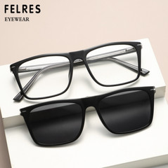5 in 1 Magnetic Clip On Polarized Sunglasses Men Square TR90 Glasses Frames New