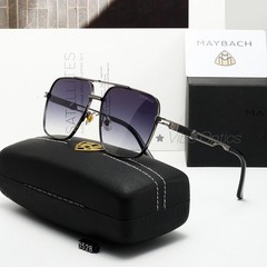 MAYBAC* Square Aviator Sunglasses Black Gunmetal Double Bridge Unisex +Case