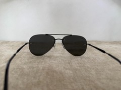 Ray-Ban RB3791 Rimless Aviator Sunglasses, Matte Black Frame, Solid Dark Black