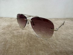 Ray-Ban RB3791 Rimless Aviator Sunglasses, Silver Frame, Purple Gradient Lens