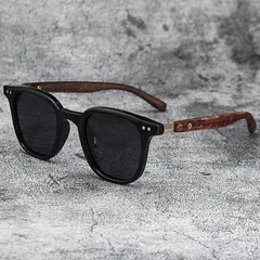 Retro Wood Grain Sunglasses UV Protection Square Frame Unisex Outdoor Eyewear