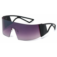 Futuristic Shield Men Sunglasses Gradient Tinted Lenses Bold Black Frames Visor