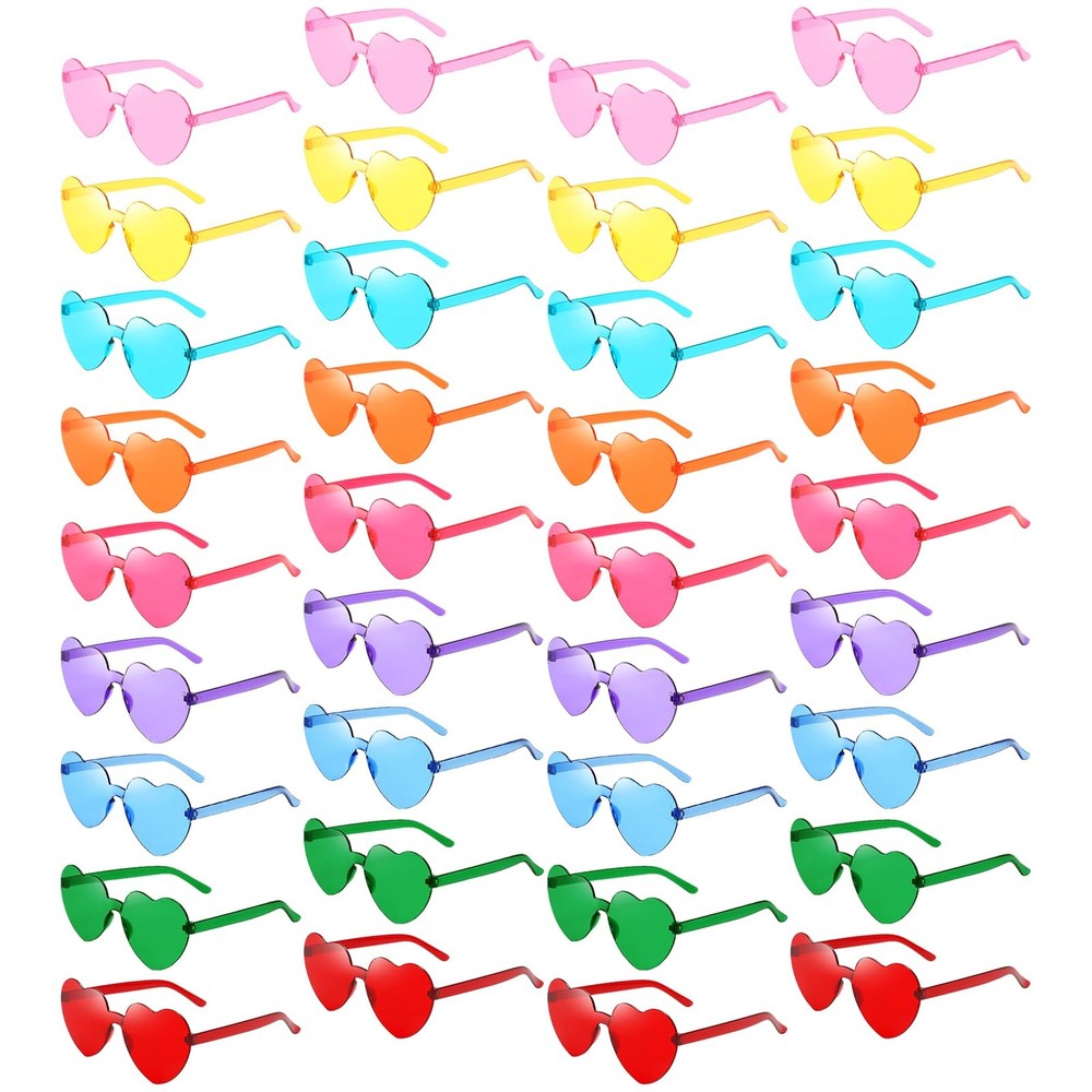 36 Pack Rimless Heart Star Butterfly Flame Cateye Party Sunglasses Bulk for W…