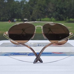 Maui Jim “PILOT” 210-16 RARE Gloss Gold STAINLESS STEEL Wrap Frame/Bronze Lenses