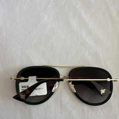 GUCCI GG0062S 003 Aviator Green/Red Unisex Sunglasses 57mm with Light Grey Lens