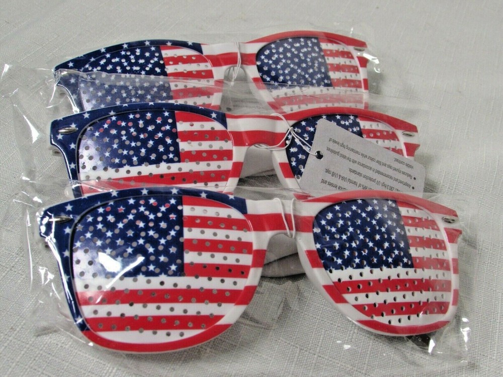 3X AMERICAN FLAG SUNGLASSES PATRIOTIC USA RED WHITE & BLUE MEMORIAL 4TH OF JULY