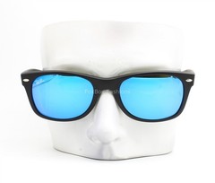 Ray-Ban New Wayfarer Sunglasses RB2132 622/17 Black Rubber Blue Flash 52mm Case