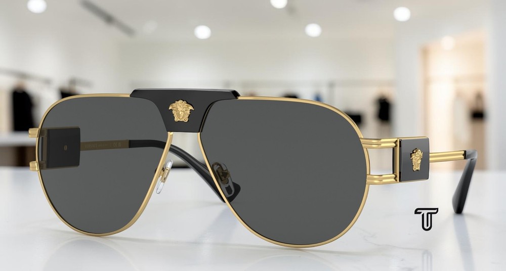 VERSACE VE2252 100287 Gold Dark Grey 63 mm Men’s Sunglasses