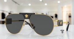 VERSACE VE2252 100287 Gold Dark Grey 63 mm Men’s Sunglasses