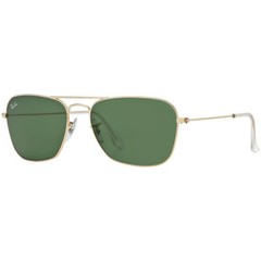 Ray-Ban Caravan Green Lenses Gold Frame Unisex Sunglasses RB3136 001-58