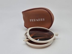 Ferarri White Frame Amber Brown Gradient Lens Folding Sunglasses w/ Case 55mm