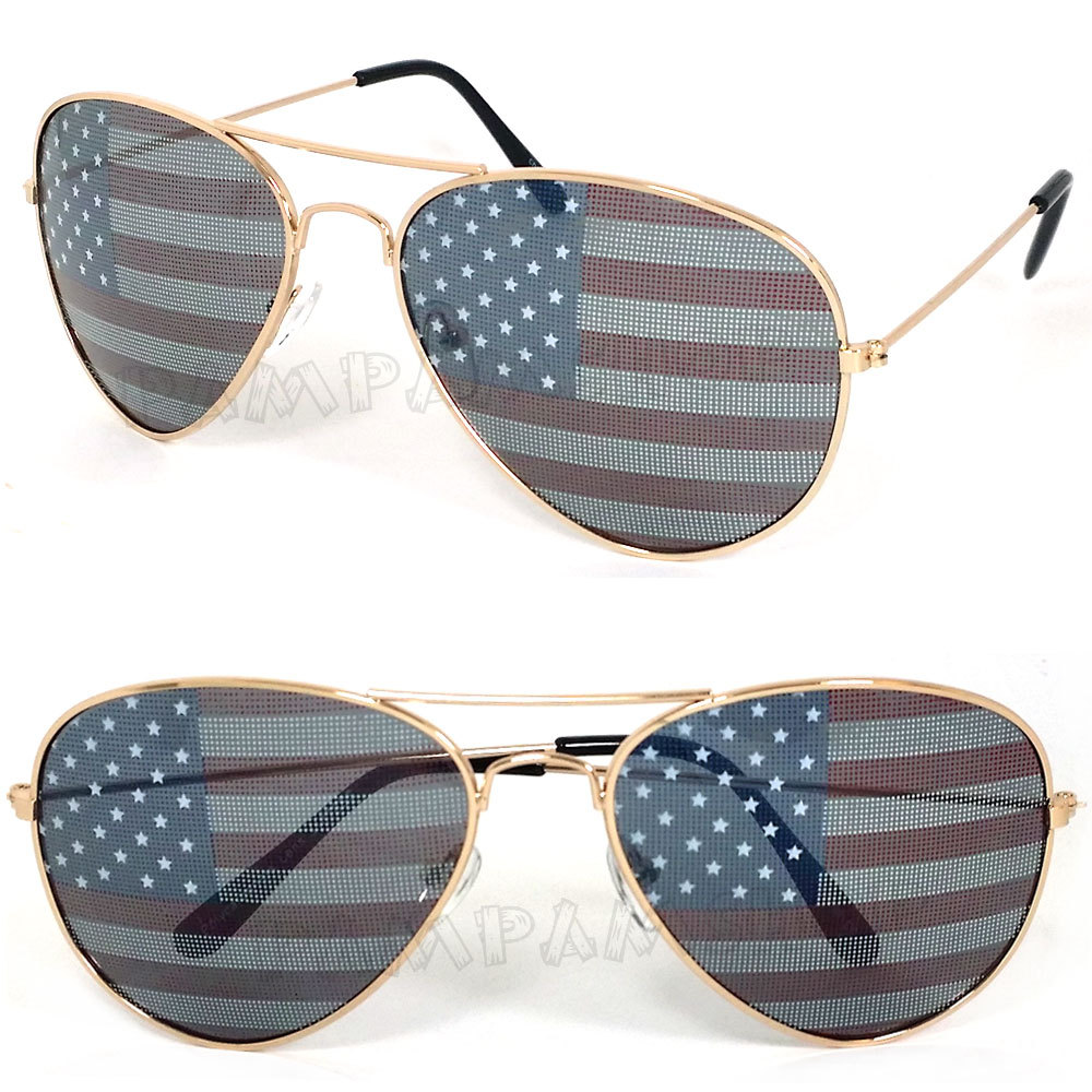 American USA Flag Pilot Metal Sunglasses (Gd, Sil, Blk & Gm ) Pick your color!