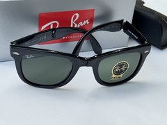 NEW Ray-Ban RB4105 Folding WAYFARER 601 Black Frame G-15 Green Lenses 50mm