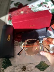 🇺🇸🔥USA Shipped Big C Diamond Cut Brown Lens Frameless & Gold Frame 🔥🇺🇸