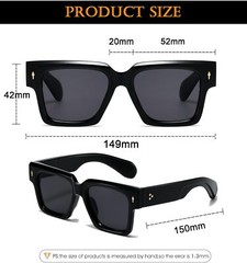 EYLRIM Square Frame Sunglasses for Women Men Trendy Thick 01 Black/Grey