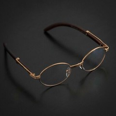 2022 Men’s Hip Hop Clear Lens Vintage Oval Gold Frame Retro Wood Grain Glasses
