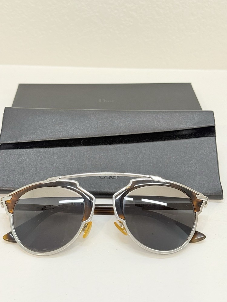 Dior women Round Sunglasses Silver Metal Frame Gray Tinted Plastic Lenses