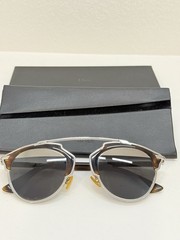 Dior women Round Sunglasses Silver Metal Frame Gray Tinted Plastic Lenses