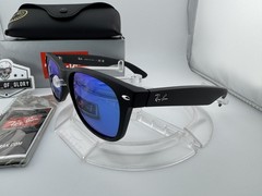 RAY-BAN NEW WAYFARER RB2132 622/17 RUBBER BLACK BLUE MIRROR SUNGLASSES 55MM NEW