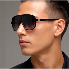 SUNGLASSES MEN DESIGNER GLASSES RECTANGULAR STYLE FLAT BLACK LENS MODERN STYLE