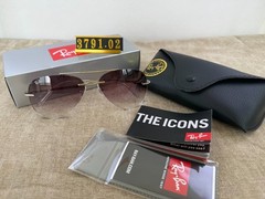 Ray-Ban RB3791 Rimless Aviator Sunglasses, Silver Frame, Purple Gradient Lens